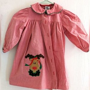 Girls 3T Austin and Ashley red check Christmas Reindeer dress button front.